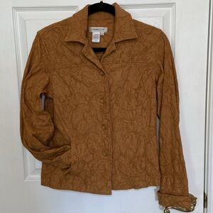 Coldwater Creek Dark Gold Pumpkin Brocade Paisley Jacquard Button Front Jacket